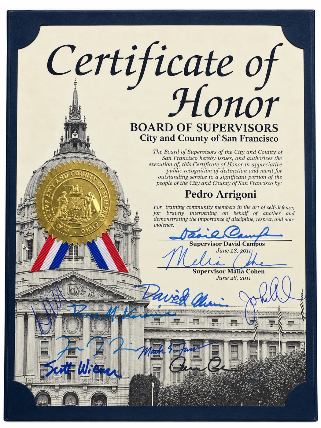 Certificate of Honor from the San Francisco Board of Supervisors, 2011